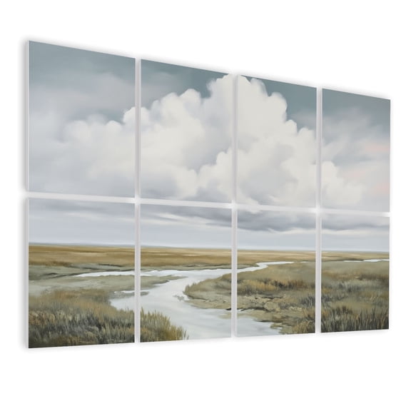 Boho 8 Pack Art Acoustic Panels Sound Absorbing Serene Sky Cloud Retro Coastal Classic Lake Scene Antique Fine Art Decorative Soundproof Wall Panels Self Adhesive for Nursery Game Room 48"x32"