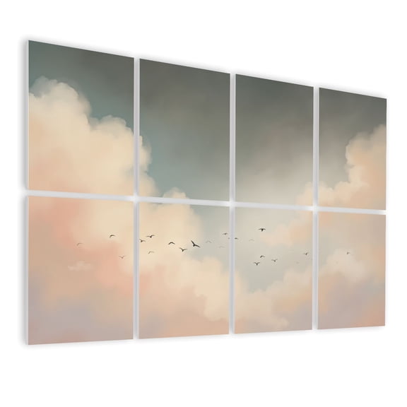 Boho 8 Pack Art Acoustic Panels Sound Absorbing Soft Pink Blue Sky Flocking Birds Clouds dreamy Decorative Soundproof Wall Panels Self Adhesive for Nursery Game Room Bedroom 48"x32"