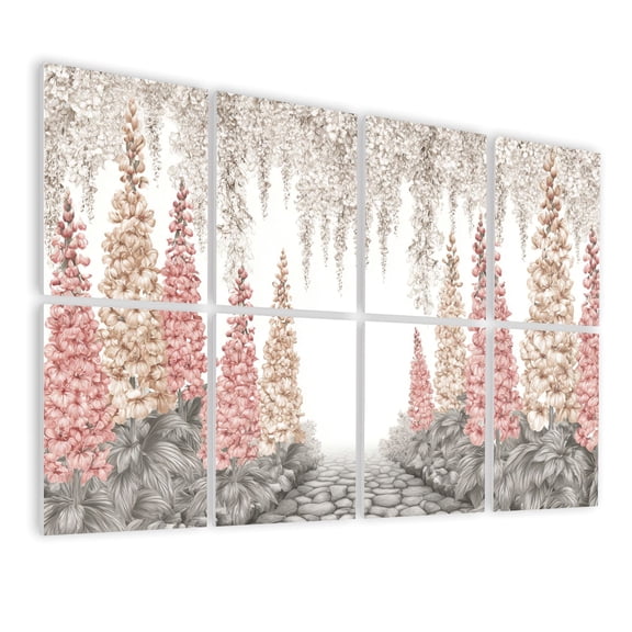 Boho 8 Pack Art Acoustic Panels Sound Absorbing Symmetrical Spring Garden Art Stone Pathway Floral Scene Decorative Soundproof Wall Panels Self Adhesive for Nursery Game Room Bedroom 48"x32"
