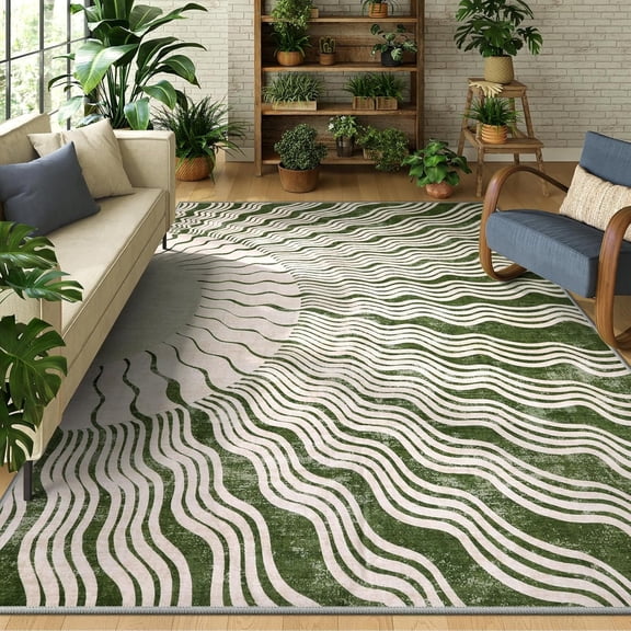 Boho 8x10 Area Rugs, Soft Washable Rugs 8x10 Green Rugs for Living Room, Ultra-Thin Non-Slip Bedroom Rug Classroom Rug Large Carpet for Dining Room (8x10ft,Green/Multi)