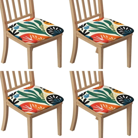 Boho Abstract Art Seat Covers for Dining Room Chairs Set Of 4,Stretch Printed Washable Chair Seat Cover with Elastic Ties and Button,Removable Waterproof Couch Cushion Covers