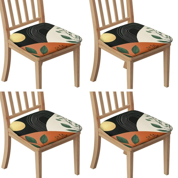 Boho Abstract Art Seat Covers for Dining Room Chairs Set Of 4,Stretch Printed Washable Chair Seat Cover with Elastic Ties and Button,Removable Waterproof Couch Cushion Covers
