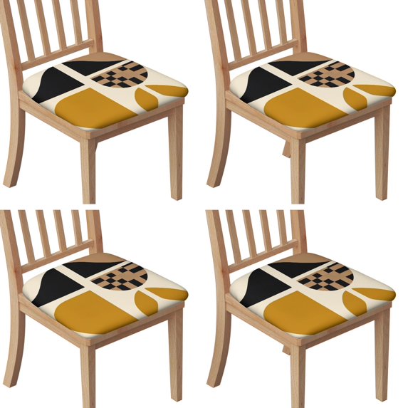 Boho Abstract Art Seat Covers for Dining Room Chairs Set Of 4,Stretch Printed Washable Chair Seat Cover with Elastic Ties and Button,Removable Waterproof Couch Cushion Covers