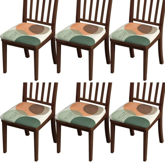 Boho Abstract Art Seat Covers for Dining Room Chairs Set Of 6,Stretch Printed Washable Chair Seat Cover with Elastic Ties and Button,Removable Waterproof Couch Cushion Covers
