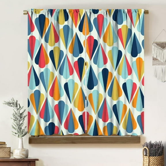 Boho Abstract Blackout Curtains,Colourful Retro Mid Century Rustic Farmhouse Style Print Rod Pocket Window Treatments Drapes for Living Room Bedroom Dining Room 42" W X 39" L