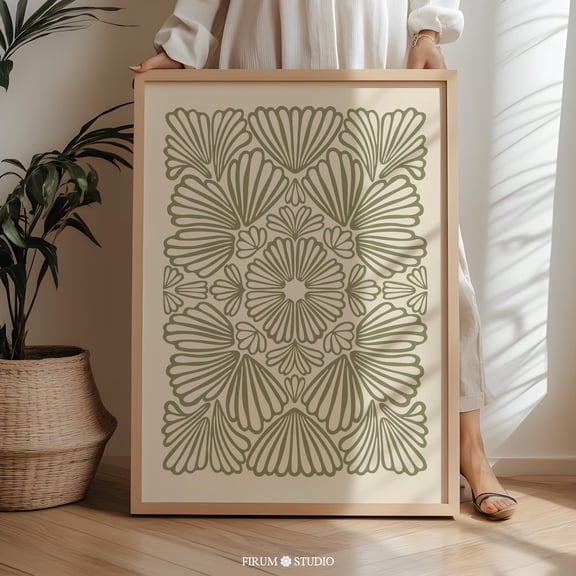 Boho Abstract Botanical Print, Sage Green And Muted Green Japandi Style Floral Art, Modern Floral Home Decor For Living Room, UNFRAMED PAPER POSTER, Home Decor, Vintage Gift, Living Room Dercor