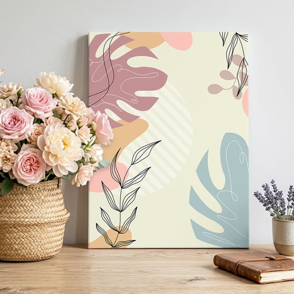 Boho Abstract Canvas Wall Art, Geometric Morandi Color Minimalist Framed Canvas Wall Decor Picture Print Artwork Decorations for Living Room Office Ready to Hang 12" x 8"