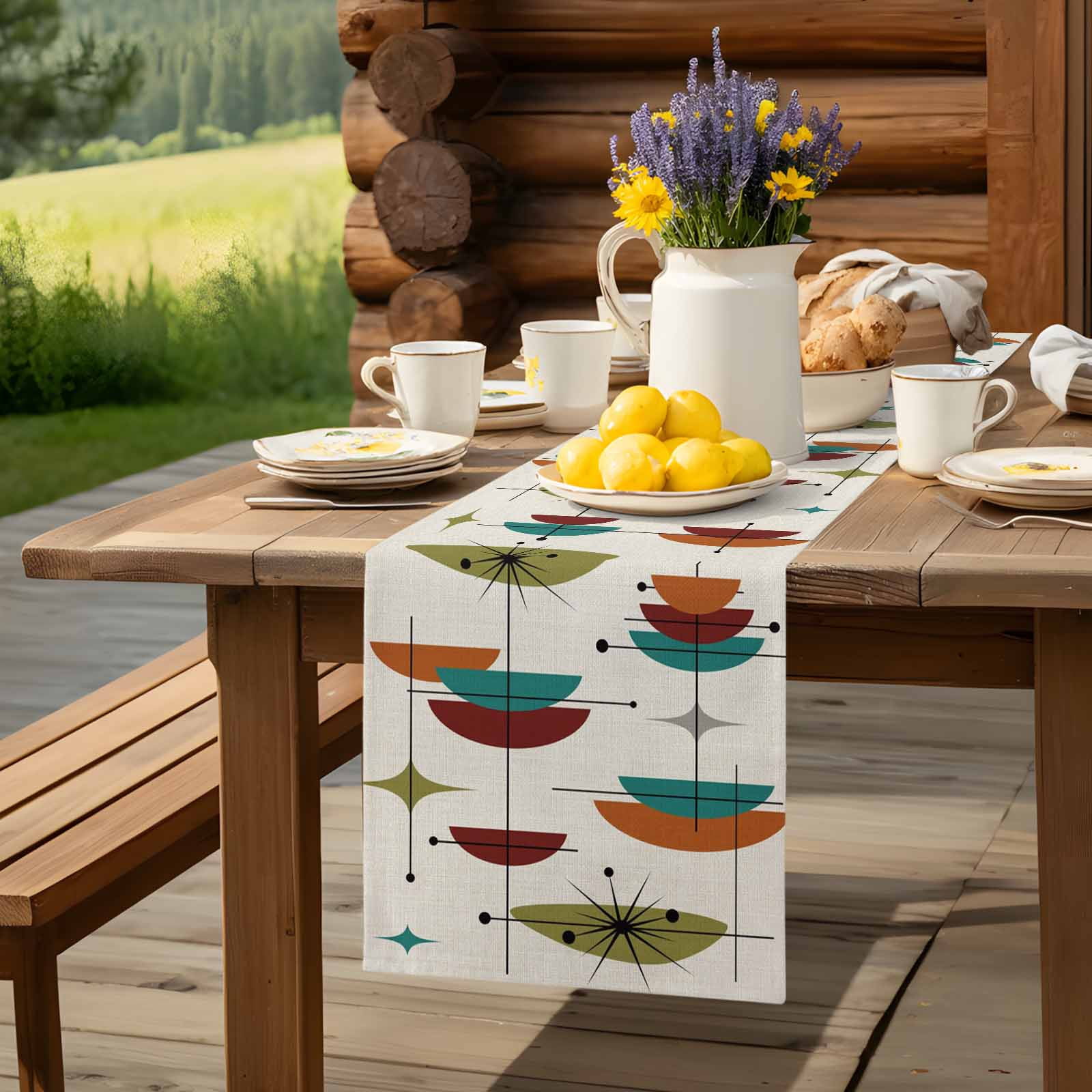 View of Boho Abstract Color Block Stripes Table Runner 72 Inch Long Geometric ...