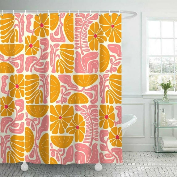 Boho Abstract Colorful Floral Shower Curtain, Vintage Retro Patchwork Blue Green Flower Botanical Geometric Aesthetic Groovy Bathroom Decor Shower Curtain Set with 12 Hooks, 72X72IN