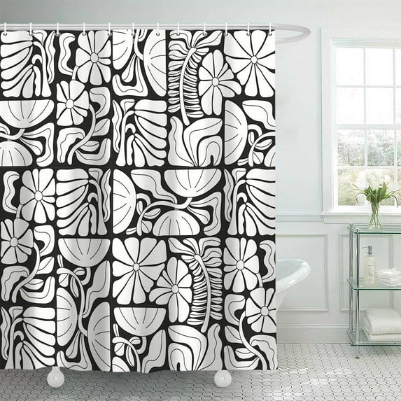 Boho Abstract Colorful Floral Shower Curtain, Vintage Retro Patchwork Blue Green Flower Botanical Geometric Aesthetic Groovy Bathroom Decor Shower Curtain Set with 12 Hooks, 72X72IN