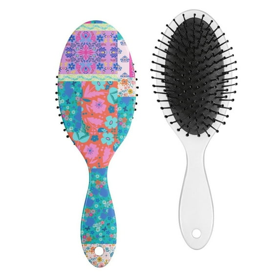 Boho Abstract Detangling Hair Brush, Geometric Paddle Brush with Soft Bristles, Wooden Handle Hairbrush for Women Men Kids, Vintage Hippie Design, Wet & Dry Hair Styling