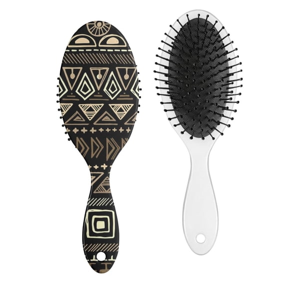 Boho Abstract Detangling Hair Brush, Geometric Paddle Brush with Soft Bristles, Wooden Handle Hairbrush for Women Men Kids, Vintage Hippie Design, Wet & Dry Hair Styling