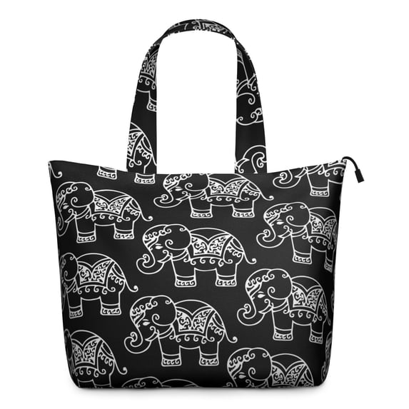 Boho Abstract Elephant Travel Duffel Bag for Women, Floral Mandala Artistic Pattern Tote with Gentle Giant Design, Lightweight Weekender for Daily Use