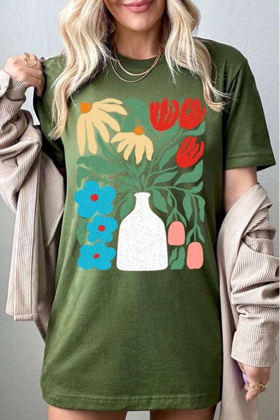 Boho Abstract Floral Graphic T Shirts