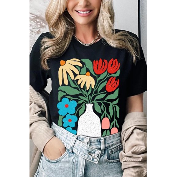 Boho Abstract Floral Graphic T Shirts