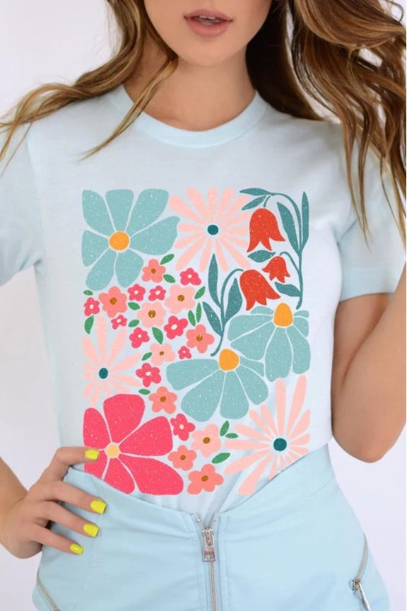 Boho Abstract Floral Graphic T Shirts