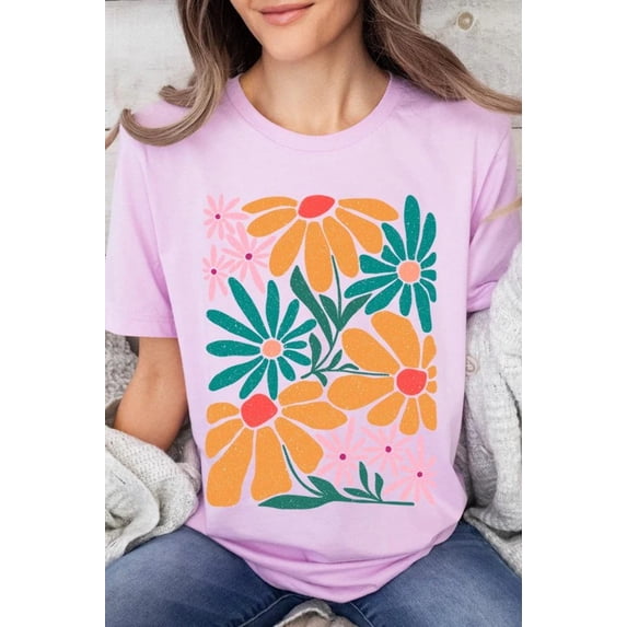 Boho Abstract Floral Graphic T Shirts