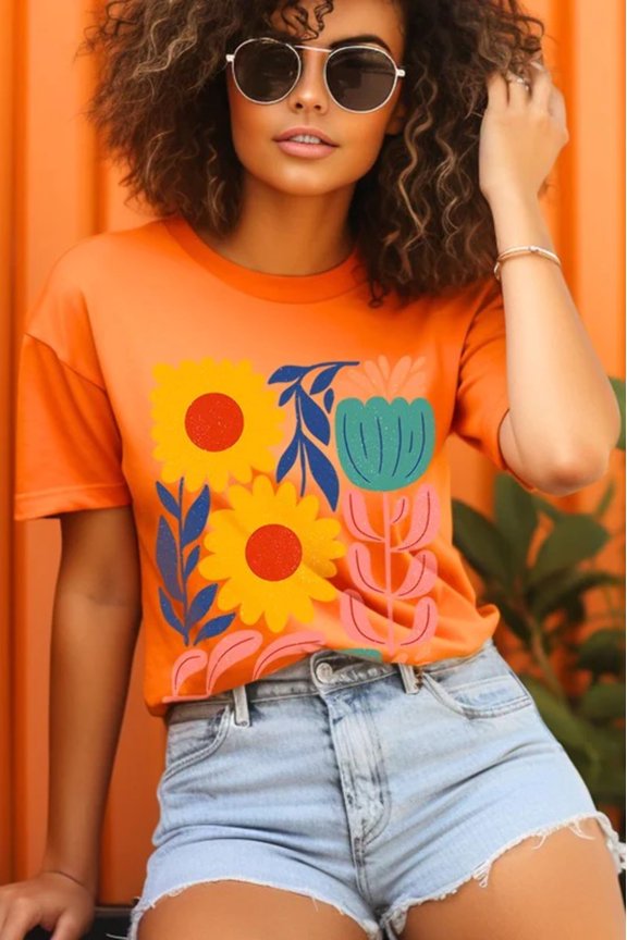 Boho Abstract Floral Graphic T Shirts