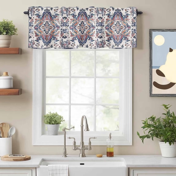 Boho Abstract Flower Leaves Texture Valances for Windows,Kitchen ...