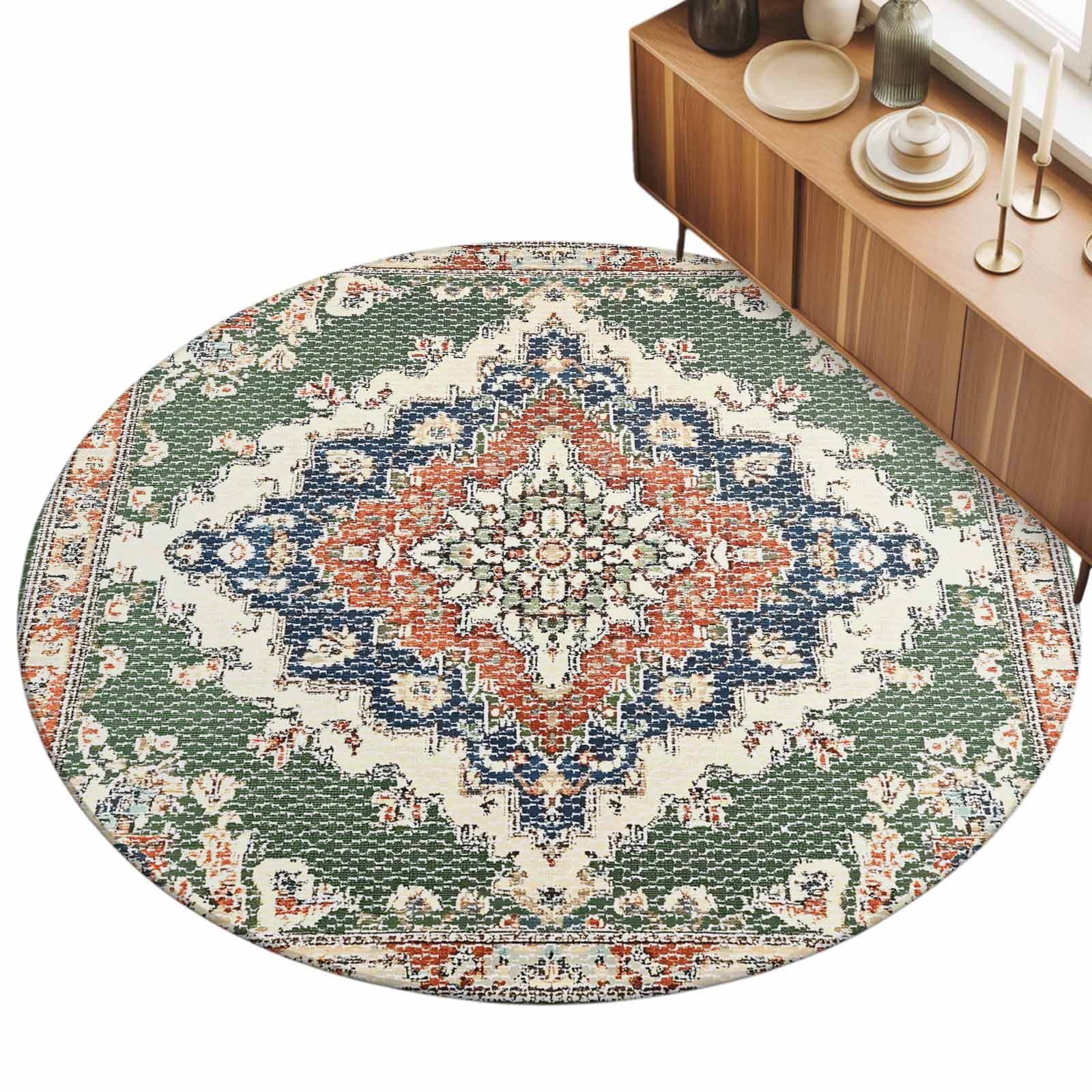 Nationals Rug Boho Abstract Flowers Area Rug, Orange Green Retro National Medieval ...