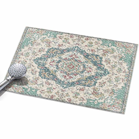 Boho Abstract Flowers Area Rug, Sage Green Retro Medieval National Style Non-Slip Felt Rubber Backing Rectangle Indoor Carpet Washable Rugs for Living Room Bedroom 2x3ft