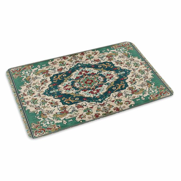 Boho Abstract Flowers Doormat Green Red Retro Medieval National Style Non Slip Low Profile Rubber Door Mat Washable Absorbent Indoor Front Door Mat Entryway Rug Entrance Carpet 18x30 Inch