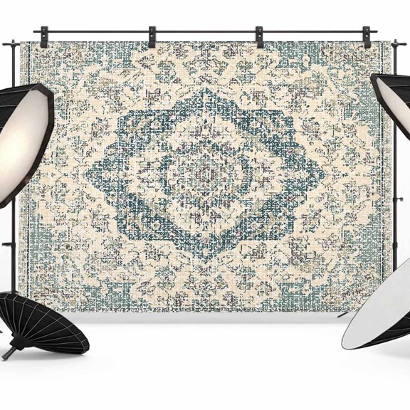 Boho Abstract Flowers Photography Backdrop 7x5FT, Green Beige Retro National Medieval Style Photo Backdrops, Background for Photography Studio Photo Studio Background, Back Drop for Photoshoot