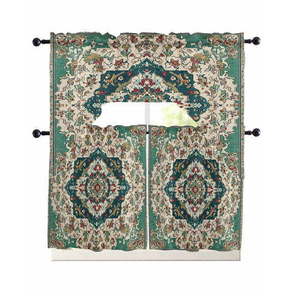 Boho Abstract Flowers Swag Valance for Window, 3 Piece Green Red Retro ...