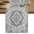 thumbnail image 1 of Boho Abstract Flowers Table Runner, Navy Blue Retro National Medieval Style Cotton Linen Kitchen Table Decoration Washable Dining Tabletop Runners for Home Party Decor 13x48 Inches, 1 of 9