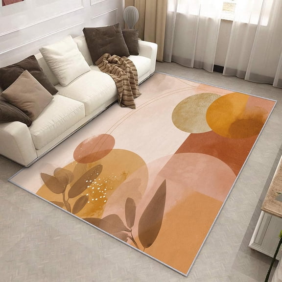 Boho Abstract Geometric Area Rug, Mid Century Modern Pattern Indoor Carpet, Washable Non Slip Low Pile Soft Thin Rug for Living Room Bedroom Home Decor Mat 2x3ft