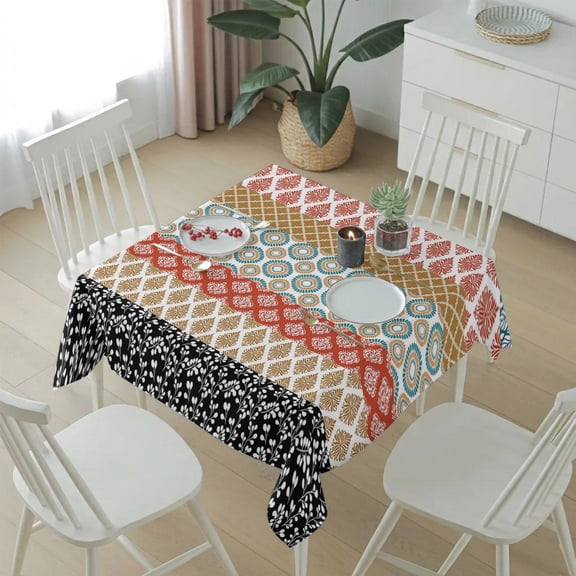Boho Abstract Geometric Ethnic Style Table Cloth 54x54in, Waterproof Square Tablecloth Wipeable Tablecloths Damask Floral Moroccan Plaid Table Covers for Dining Tables Party Indoor Outdoor