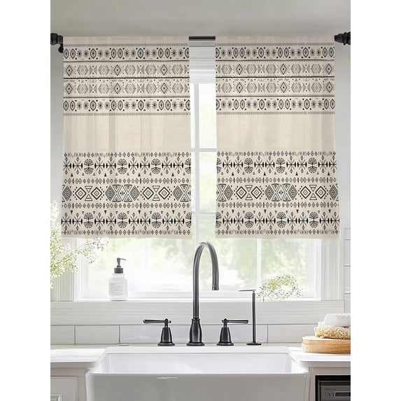 Boho Abstract Geometric Line Chiffon Sheer Curtains 45 Inches Long ...