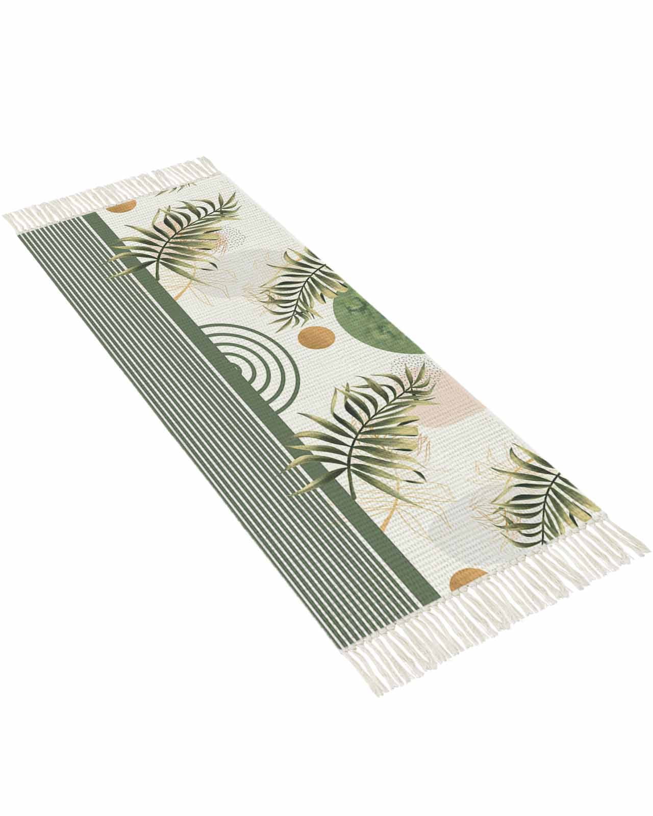 Boho Abstract Geometric Lines Sage Green Plant Leaves Bathroom Runner ...