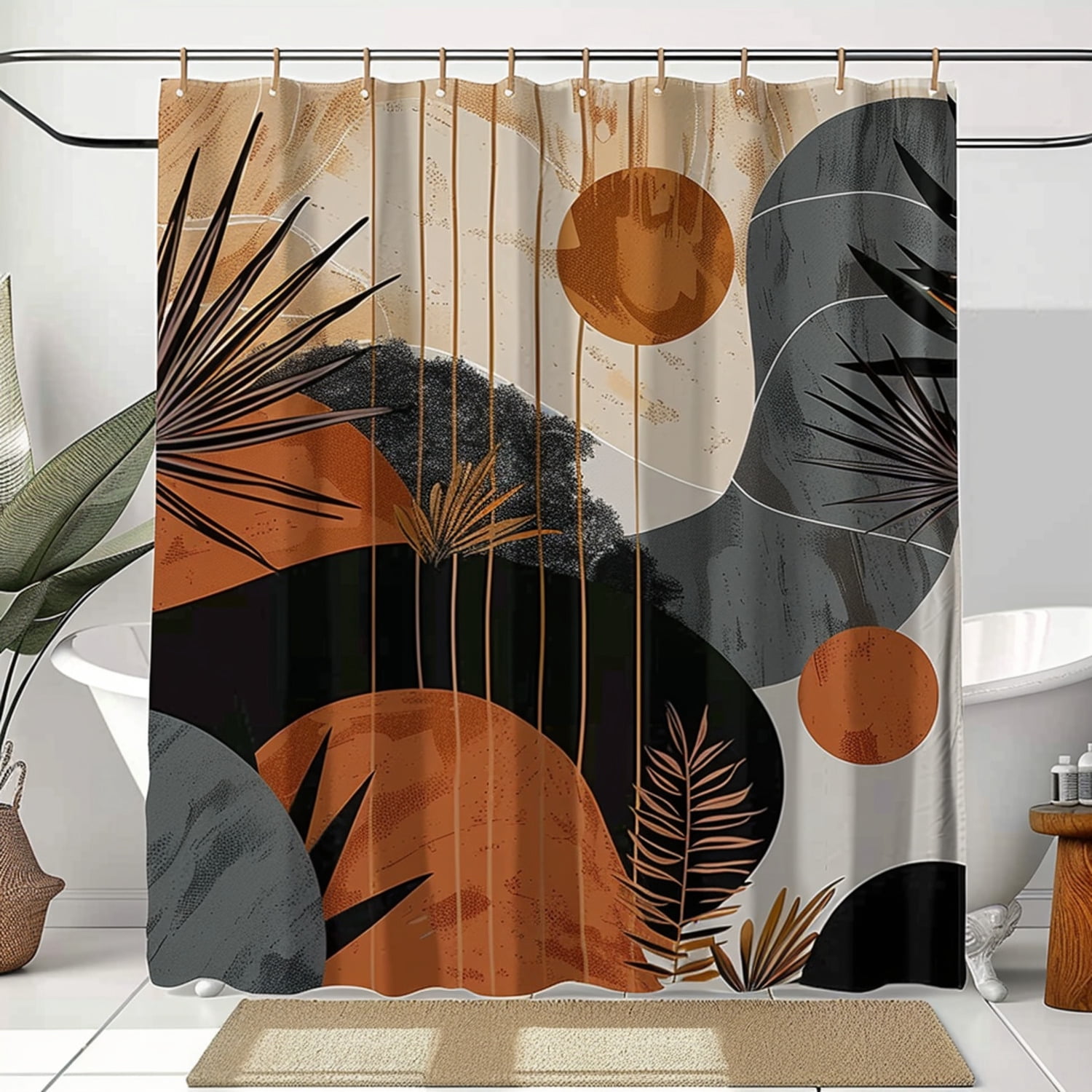 Boho Abstract Geometric Sun Plant Sunset Shower Curtain Eco-Friendly ...