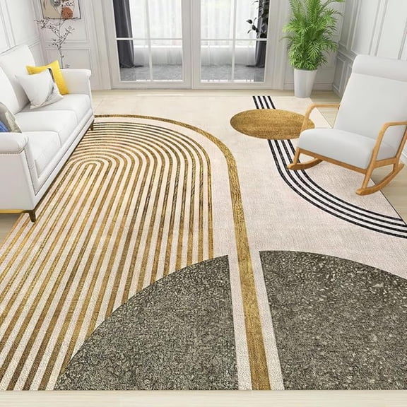 Boho Abstract Gold Sun Area Rug, Medieval Golden Lines Non Slip Throw Accent Rug, Easy Care Durable Carpet For Indoor Living Room Bedroom Office Decor Mat 5x8ft