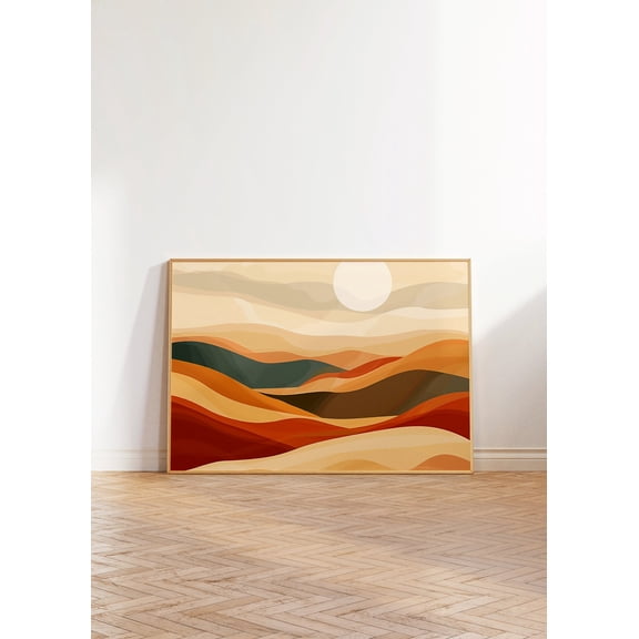 Boho Abstract Landscape Sun Print Mid Century Terracotta Decor Modern Printable Eclectic Sunset Minimalist, Unframed Paper Poster 8x10in