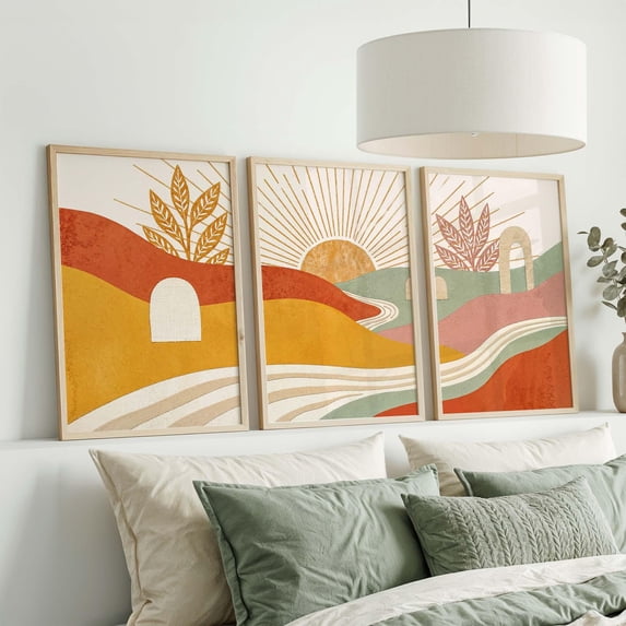 Boho Abstract Landscape Sunrise Desert Archway Prints, Set 3, Poster ...