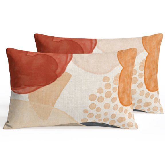 Boho Abstract Lumbar Pillow Covers 12 x 20 Inch Pillow Covers Set of 2 Decorative Orange Red Spots Modern Geometric Cushion Case Cotton Linen Pillowcases with Zipper for Couch Sofa Bed