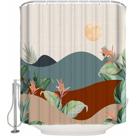 Boho Abstract Modern Mountain Watercolor Beige Shower Curtain Waterproof Fabric Privacy Partition for Bathroom Spring Summer Decor Transform Your Bathing Space into a Serene (72"x84)