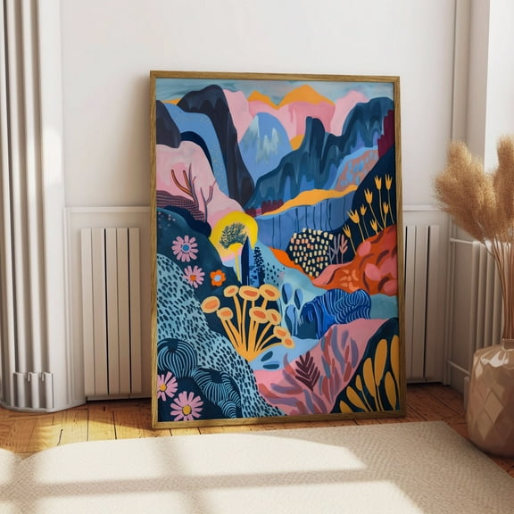 Boho Abstract Mountain Wall Art, Fragrant Modern Art, Abstract Art, Colorful Artwork, Living Room Print, Scenery Art, Floral Print Wall Art, Modern Wall Decor, 16x24 UNFRAMED