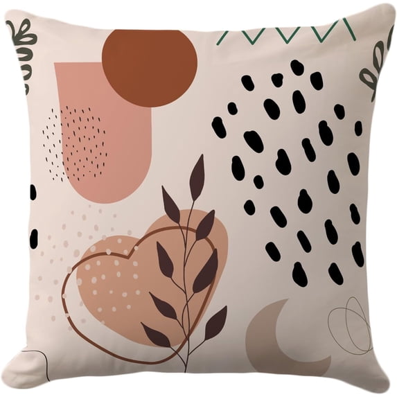 Boho Abstract Pillow Covers 18x18 Inch - Modern Design with Geometric Shapes and Earthy Botanical Elements, Chic Cushion Cases for Home Decor