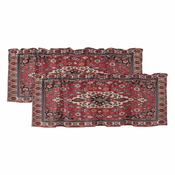 Boho Abstract Plant 2 Panels Kitchen Valance, Vintage Red Black Retro National Medieval Trible Curtains Valances for Small Windows Rod Pocket Window Treatments for Living Room Bedroom 42" W x 12" L