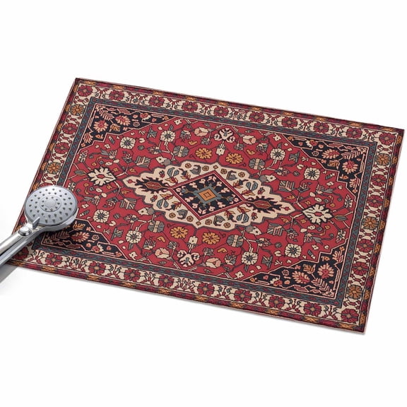 Boho Abstract Plant Area Rug, Vintage Red Black Retro National Medieval Trible Non-Slip Felt Rubber Backing Rectangle Indoor Carpet Washable Rugs for Living Room Bedroom 2x3ft