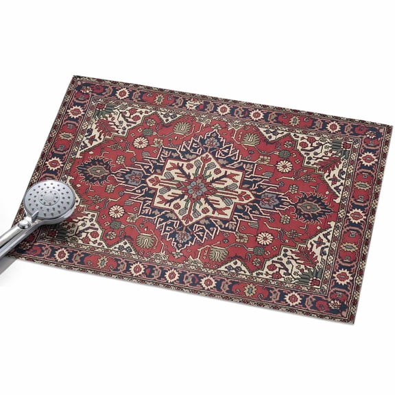 Boho Abstract Plant Area Rug, Vintage Red Blue Geometric National Medieval Trible Non-Slip Felt Rubber Backing Rectangle Indoor Carpet Washable Rugs for Living Room Bedroom 2x3ft