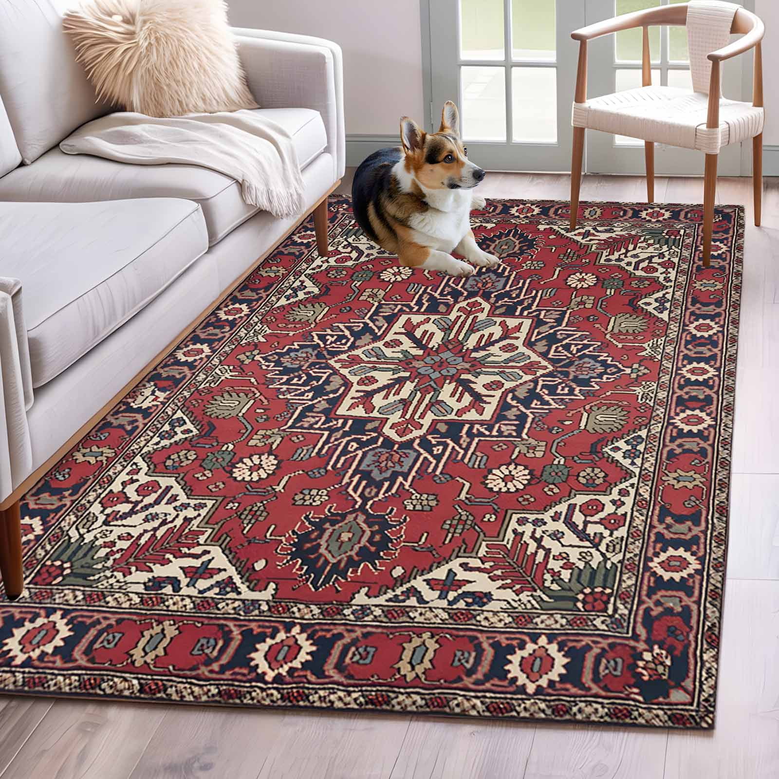 Nationals Rug Boho Abstract Plant Area Rugs 3x5 ft Vintage Red Blue Geometric ...