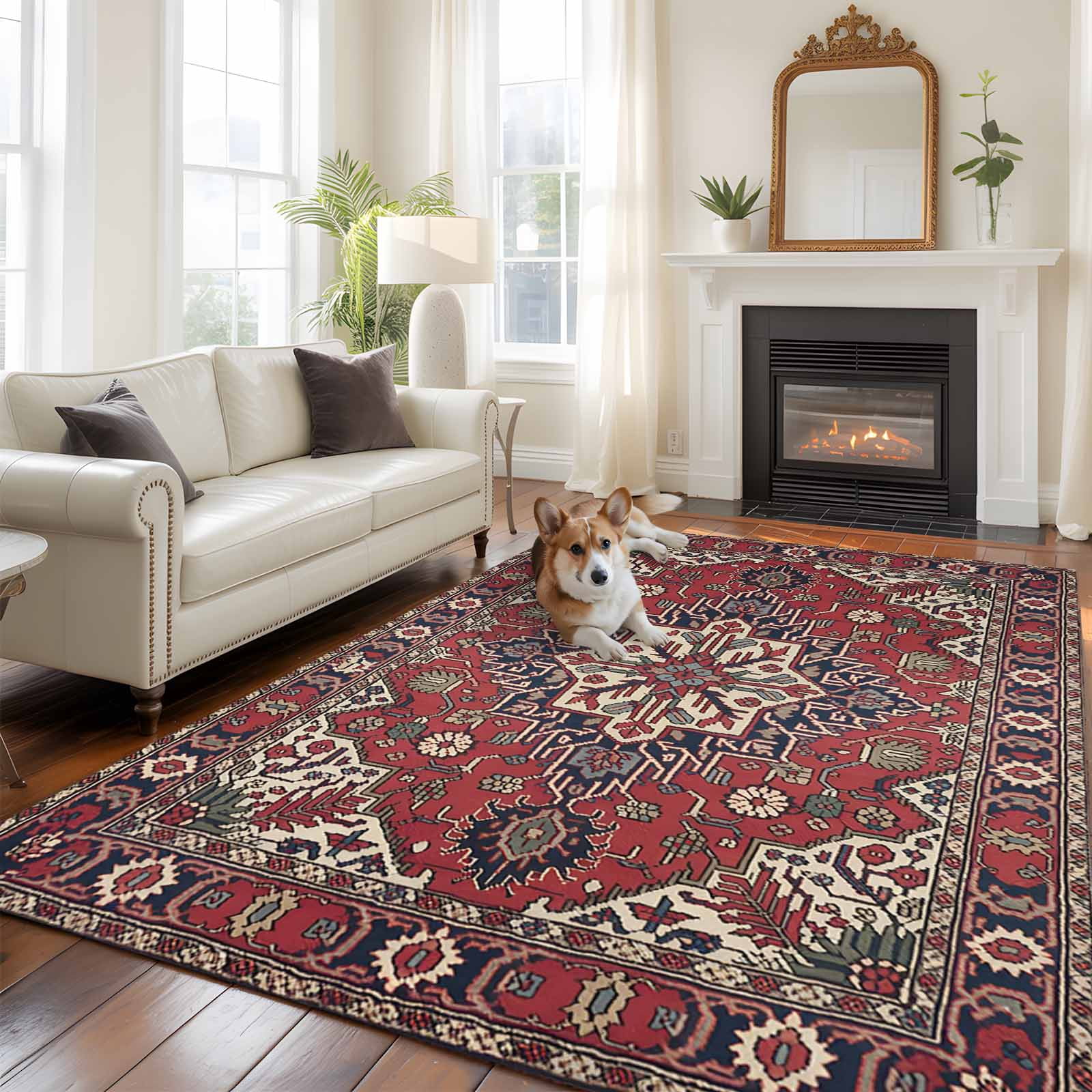 Nationals Rug Boho Abstract Plant Large Area Rugs 6x9 ft Vintage Red Blue Geometric ...