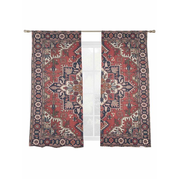 Boho Abstract Plant Sheer Curtains 2 Panels Set Vintage Red Blue Retro National Medieval Trible Sheer Window Curtains Light Filtering Rod Pocket Voile Drapes for Bedroom Living Room 52"x63"