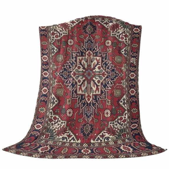 Boho Abstract Plant Throw Flannel Blanket Vintage Red Blue Geometric National Medieval Trible Super Soft Cozy Bed Blanket, Lightweight Plush Fuzzy Bed Throw for Bedroom Sofa Couch 32x48In,