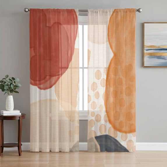 Boho Abstract Sheer Curtains 84 Inch Length 2 Panels Set, Orange Red ...