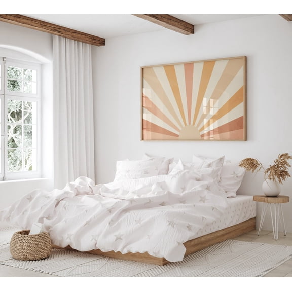 Boho Abstract Sun Art Print Mid Century Sunlight Decor Modern Printable Eclectic Sunset Minimalist Pastel, Unframed Paper Poster 8x10in